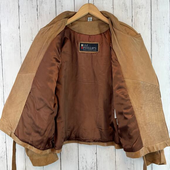 VTG Liz Phillips Brown Leather Western Fringe Asymmetric Zip Jacket Size Medium - Picture 9 of 14
